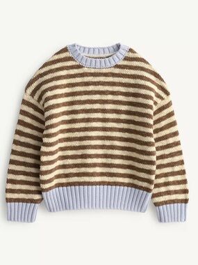Zara Brown and Cream Striped Sweater with Light Blue Trim